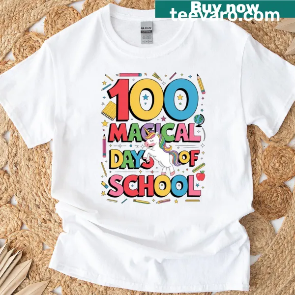 Whimsical unicorn T-shirt for 100th day of school celebrations