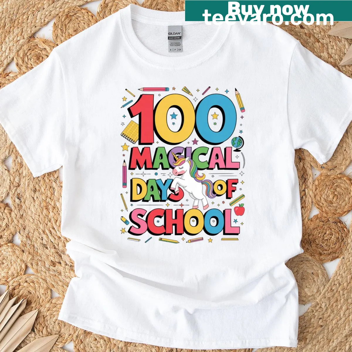 Whimsical unicorn T-shirt for 100th day of school celebrations — on a men's t-shirt