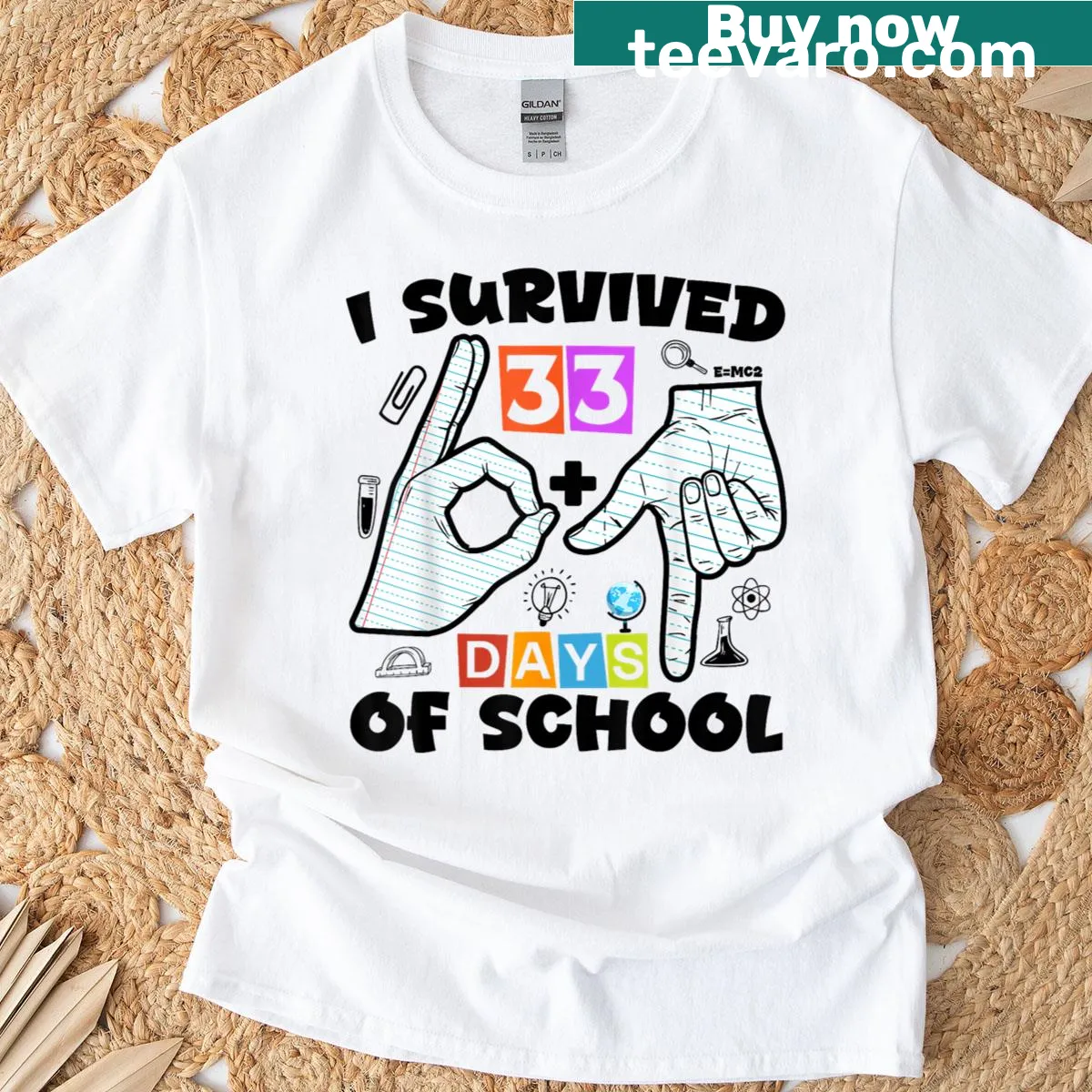 Funny graduation t-shirt stating 'I Survived 6733 Days Of School' — on a men's t-shirt