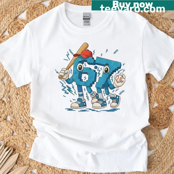 Cartoonish kids baseball t-shirt with funny Italian Brainrot text