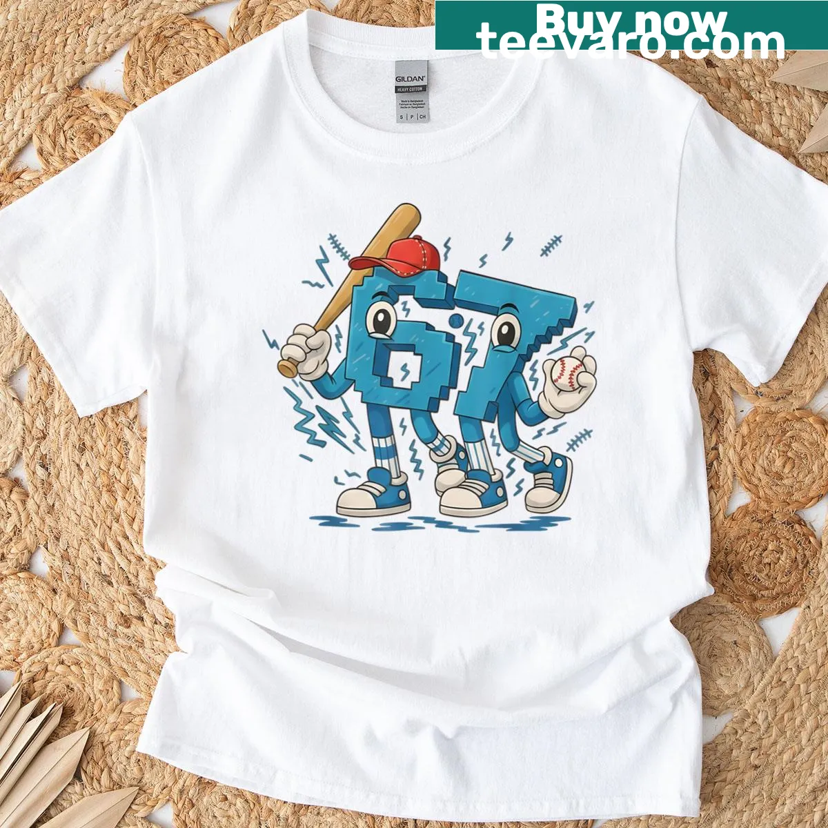 Cartoonish kids baseball t-shirt with funny Italian Brainrot text — on a men's t-shirt