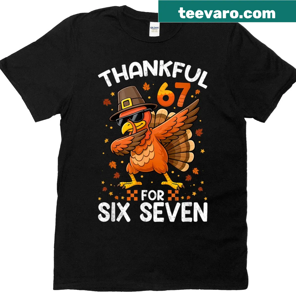 Thanksgiving T-shirt for boys featuring a funny turkey and numbers six and seven — on a men's t-shirt