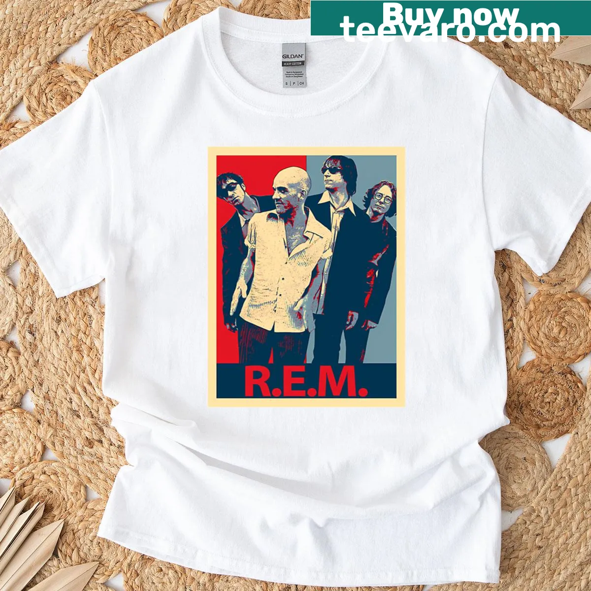 Retro 90s Christmas band t-shirt with festive graphic — on a men's t-shirt
