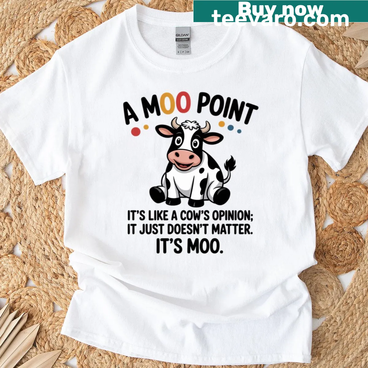 Witty t-shirt with humorous phrase about a cow's opinion — on a men's t-shirt