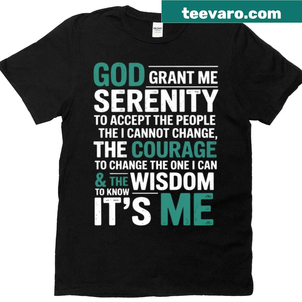 Serenity prayer graphic t-shirt promoting courage and wisdom — on a men's t-shirt