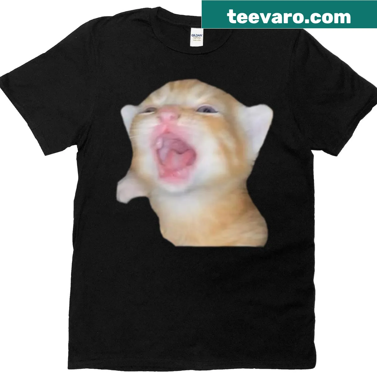 Playful Aaaa Cat T-shirt featuring bold text design — on a men's t-shirt