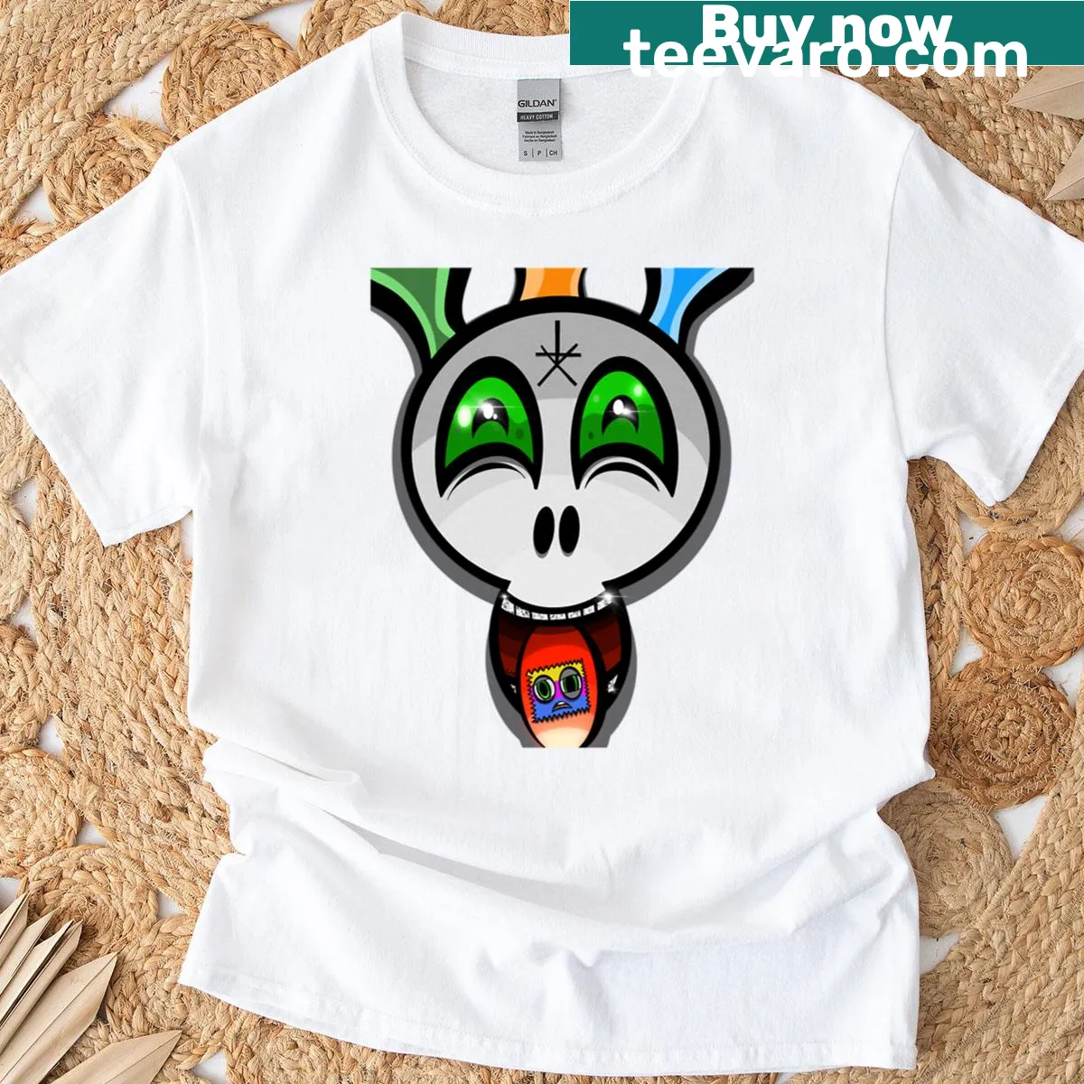 Eccentric cartoon graphic with the phrase 'Acid On My Mind' on a t-shirt. — on a men's t-shirt