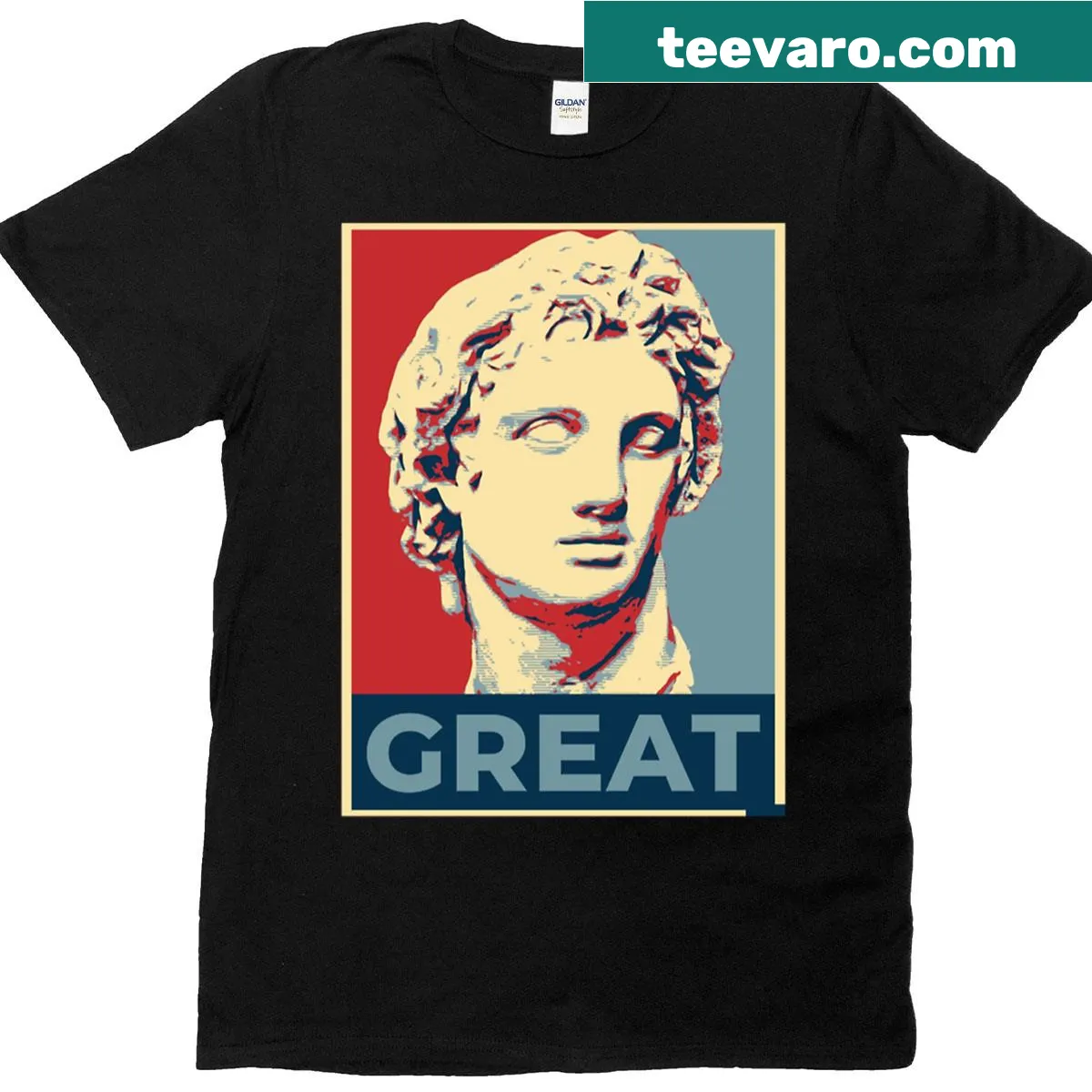 Bold poster design of Alexander the Great on a T-shirt — on a men's t-shirt