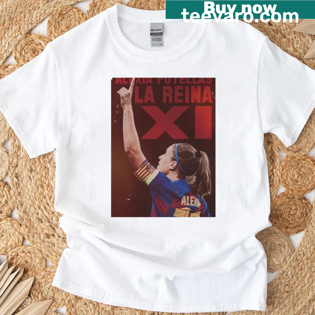 Poster t-shirt featuring Alexia Putellas with an illustrated design — on a men's t-shirt