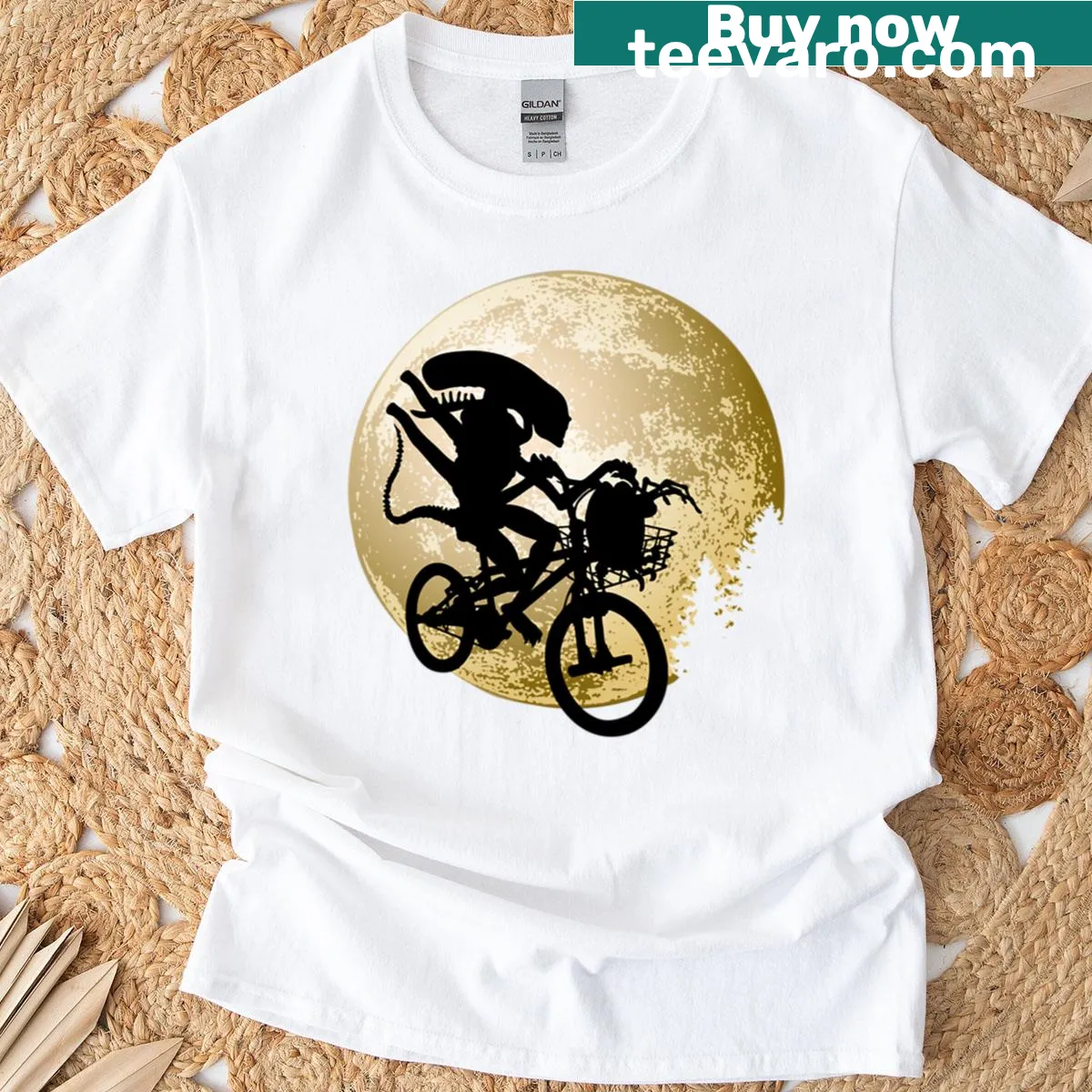 Whimsical T-shirt featuring an alien saving an egg — on a men's t-shirt