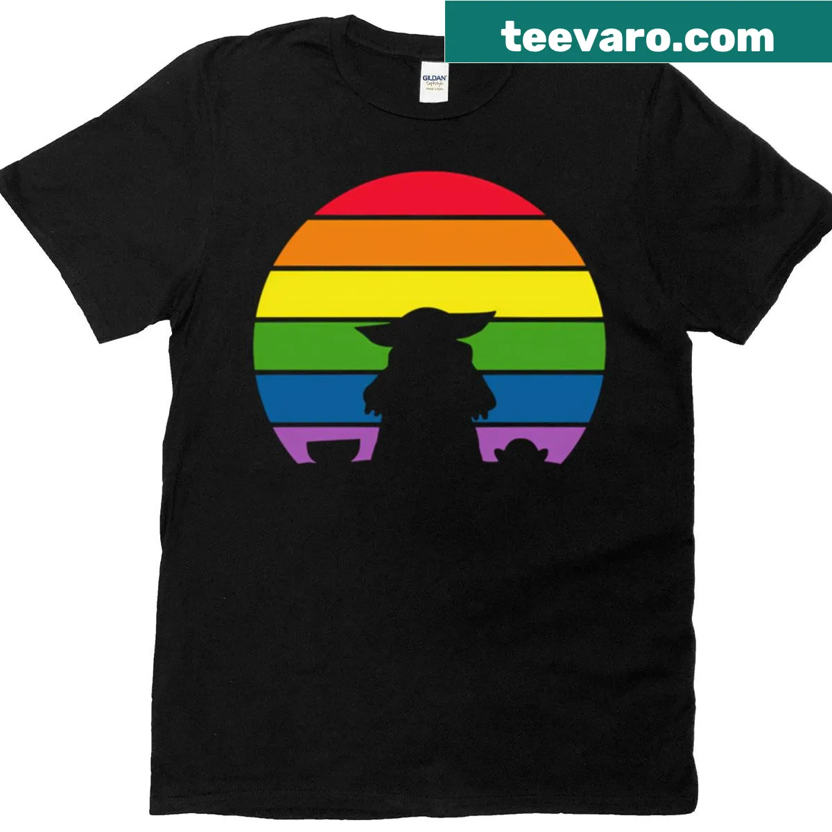 Playful alien and frog design celebrating rainbow pride on a T-shirt — on a men's t-shirt