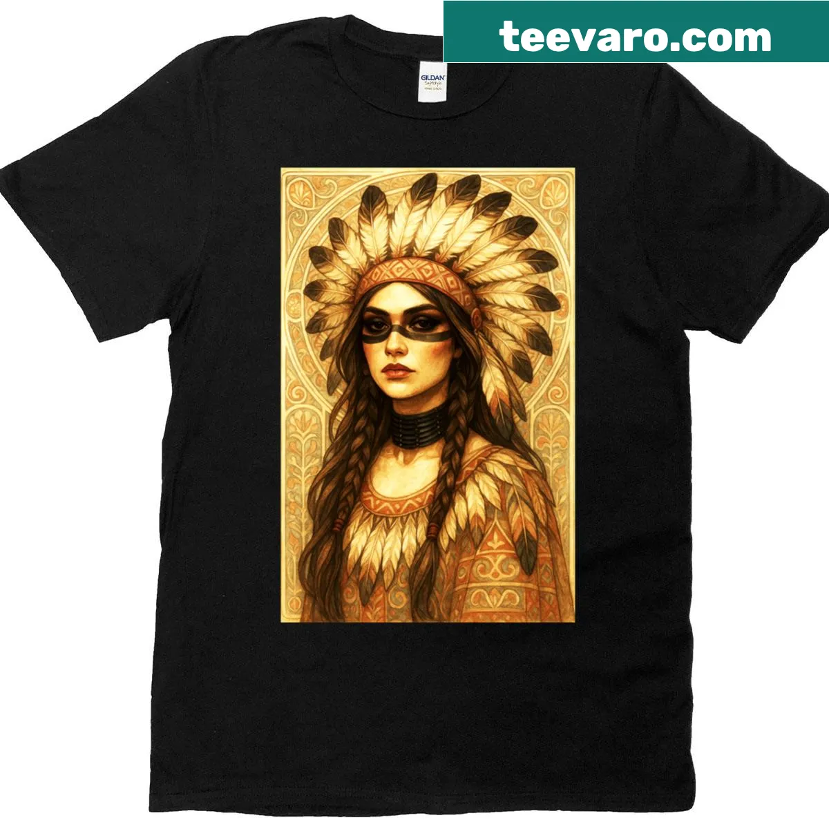 Art Nouveau portrait of a woman with floral designs on a T-shirt — on a men's t-shirt