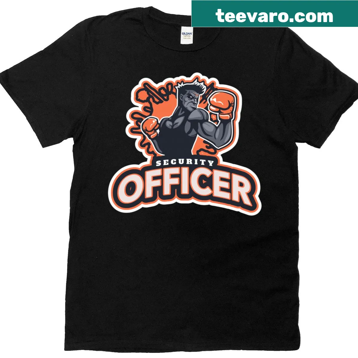 Proud Macho Fighter themed Security Officer T-shirt — on a men's t-shirt