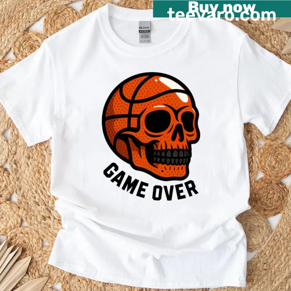 Basketball skull graphic t-shirt representing death and sports