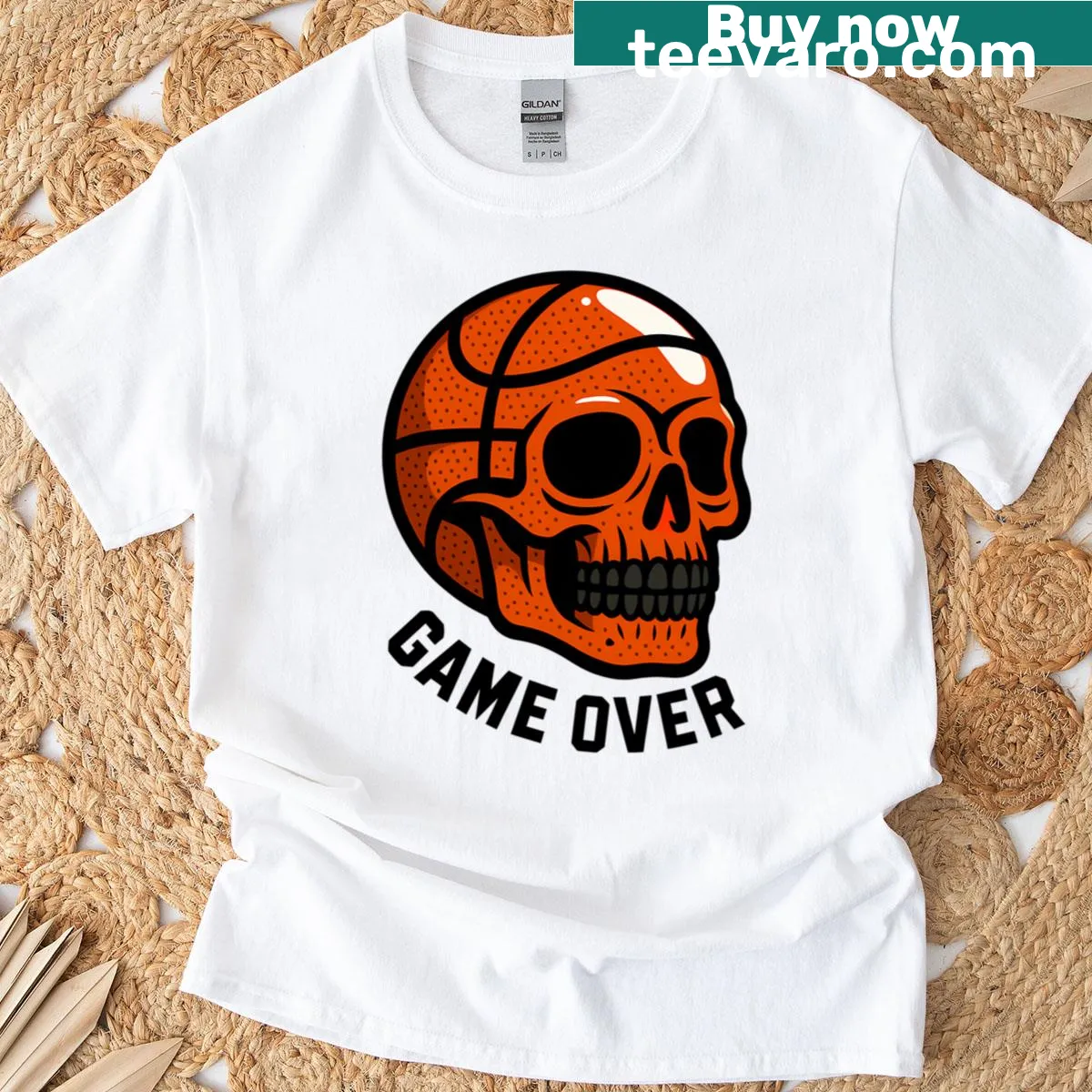 Basketball skull graphic t-shirt representing death and sports — on a men's t-shirt