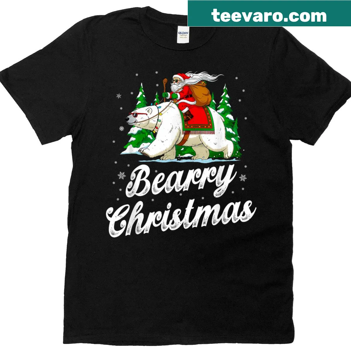 Funny Christmas T-shirt with polar bear Santa graphic — on a men's t-shirt