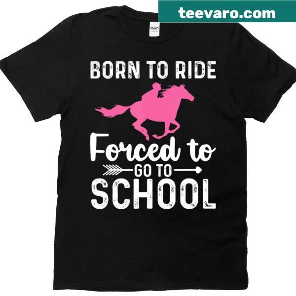 T-shirt with humorous graphic about riding and school.