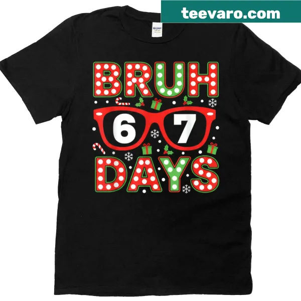 Funny meme-inspired Bruh 67 Days school t-shirt with sunglasses