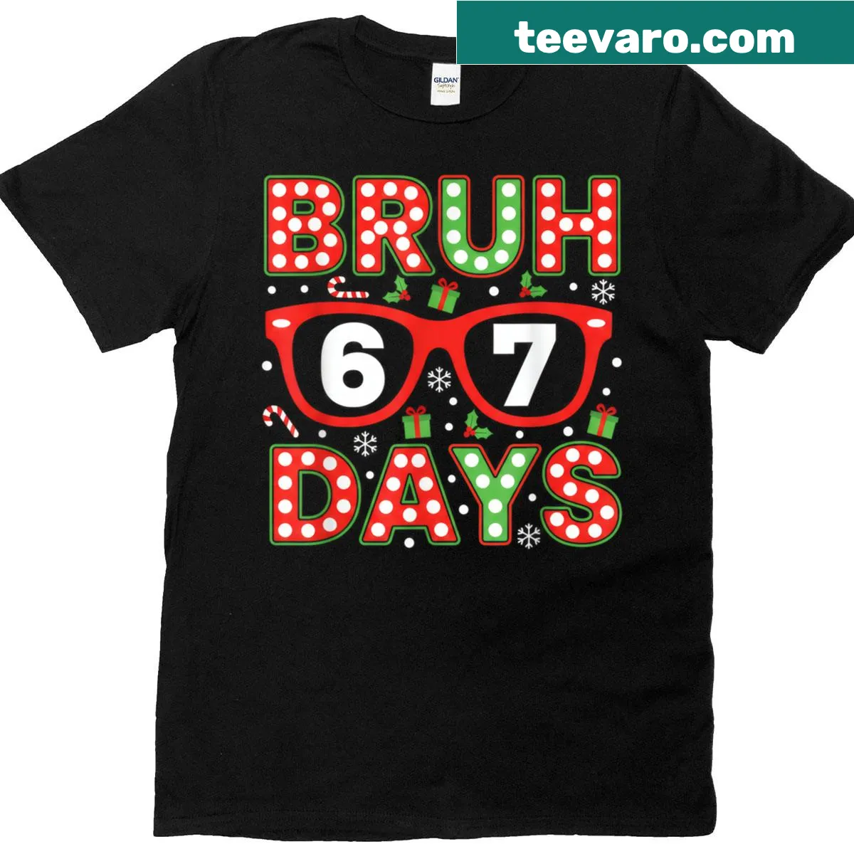 Funny meme-inspired Bruh 67 Days school t-shirt with sunglasses — on a men's t-shirt