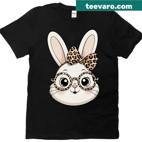 Cute Bunny Face T-shirt with leopard glasses for Easter