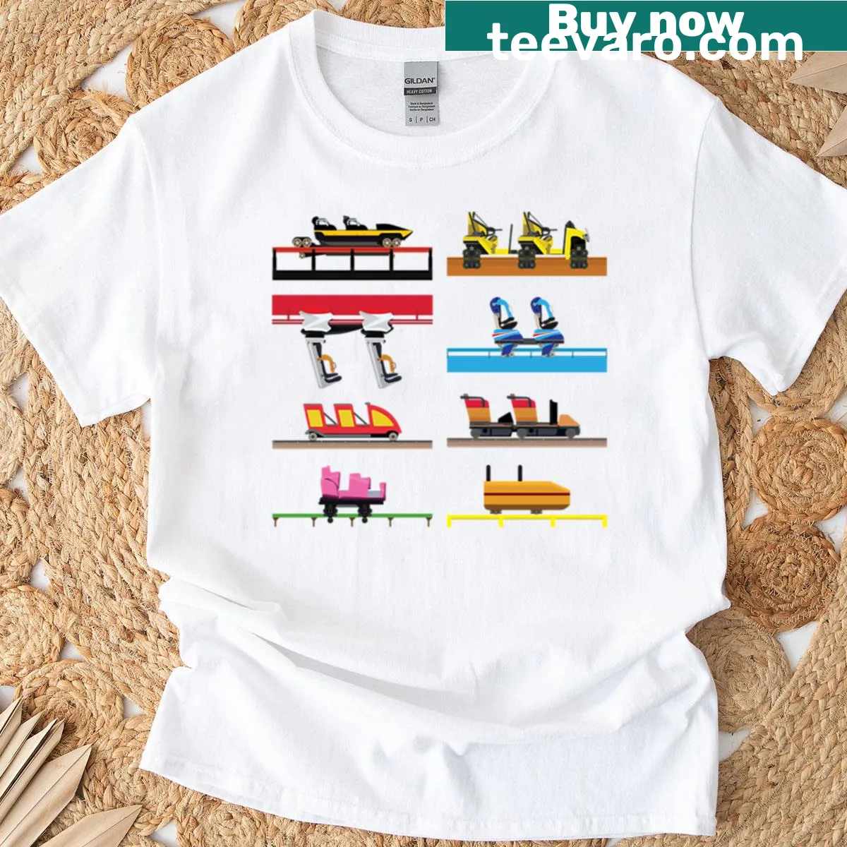 Illustration of roller coaster cars from California's Great America — on a men's t-shirt