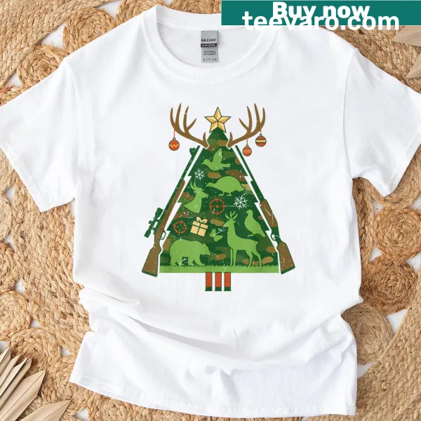 Toddler t-shirt with camo Christmas tree hunting graphic