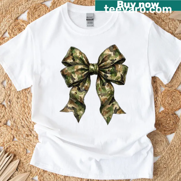 Women's t-shirt with camouflage bow hunting graphic