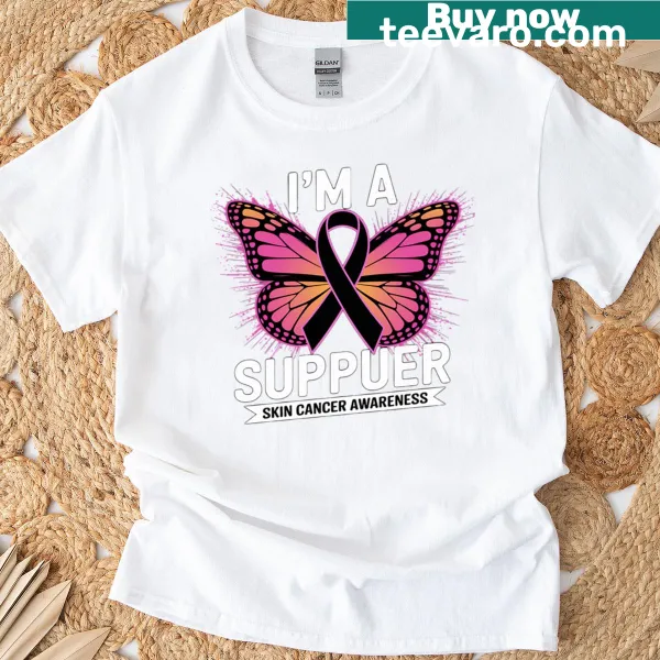 Butterfly graphic T-shirt promoting cancer survivorship and awareness