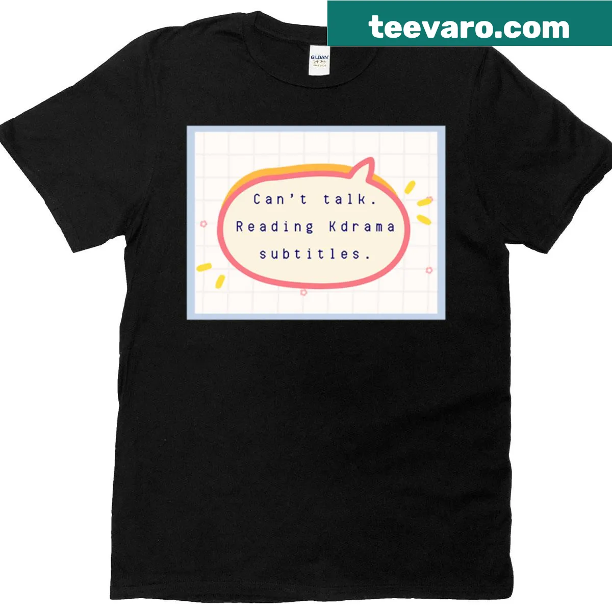 T-shirt with 'Can't Talk - Reading Kdrama Subtitles' text for fans — on a men's t-shirt