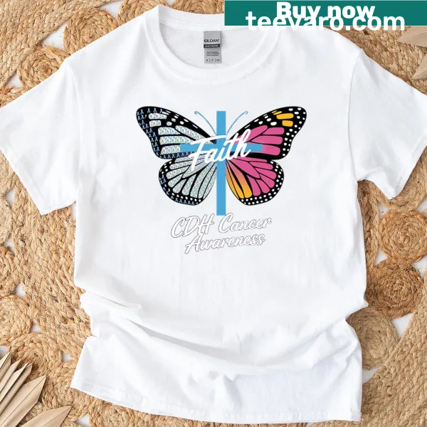 Illustrative shirt with a butterfly and cross symbol for CDH awareness