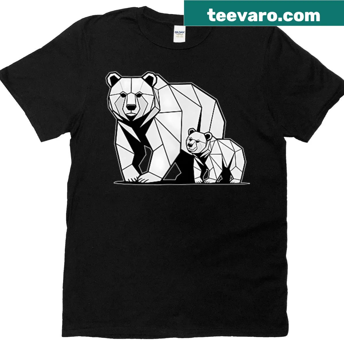 Geometric parent bear and cub design — on a men's t-shirt
