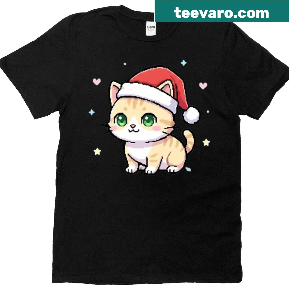 Whimsical Christmas Cat T-shirt — on a men's t-shirt