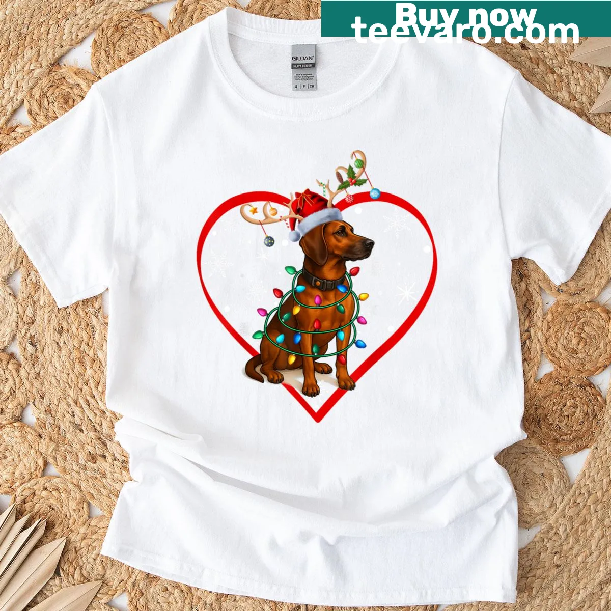 Holiday-themed T-shirt featuring Santa and a reindeer for Coonhound lovers — on a men's t-shirt