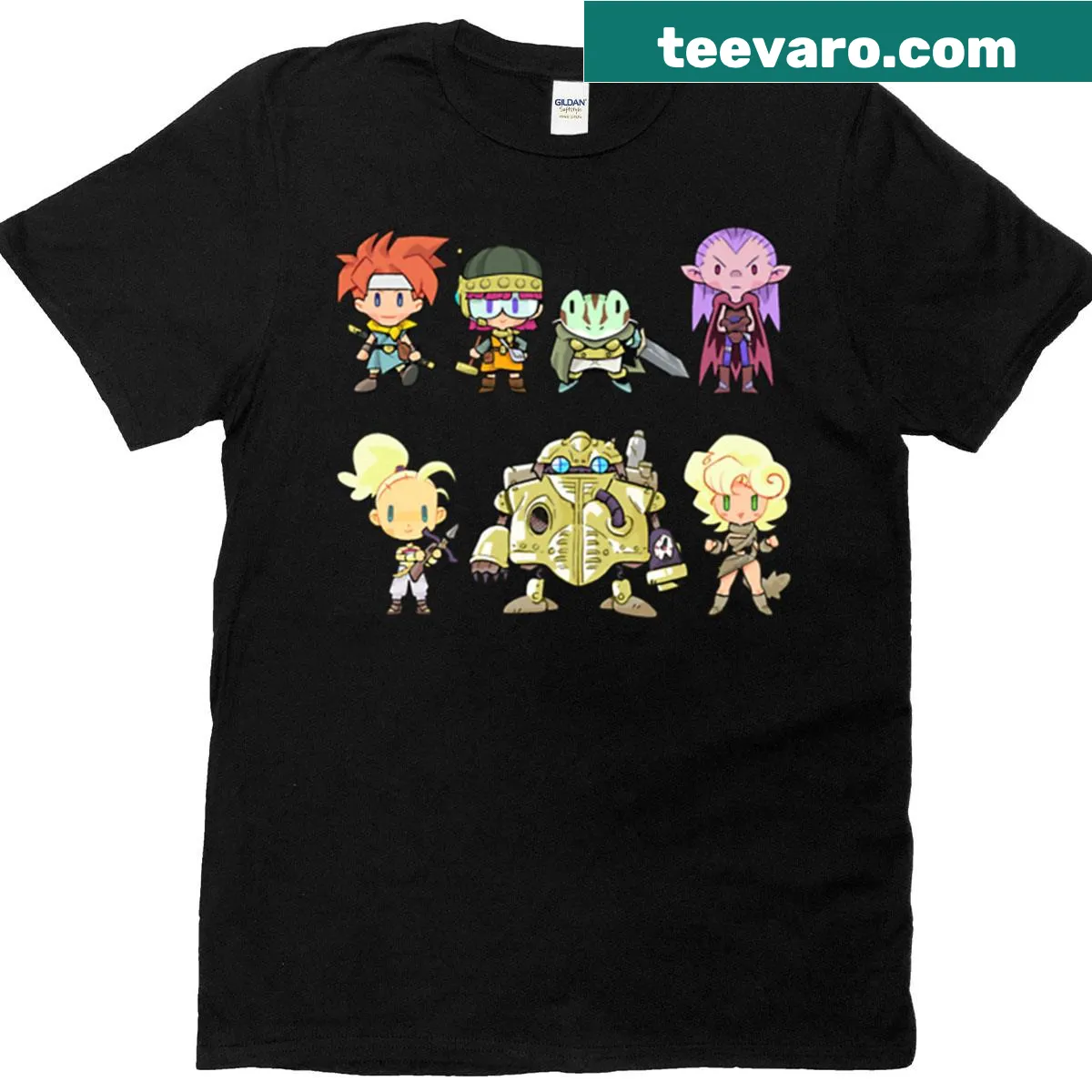 Cartoon-style Chrono Buddies graphic t-shirt — on a men's t-shirt