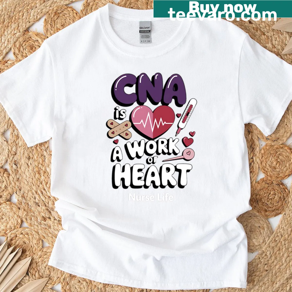 Heartwarming CNA T-shirt with stethoscope design and text — on a men's t-shirt