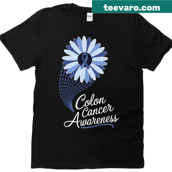 T-shirt featuring a flower graphic for colon cancer awareness