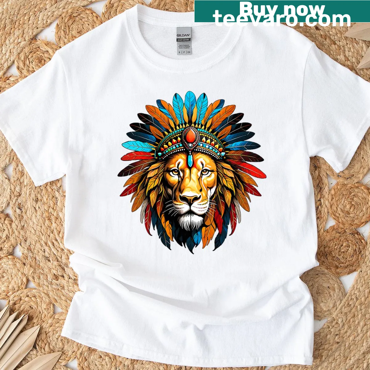 Tribal lion head graphic symbolizing strength and courage. — on a men's t-shirt