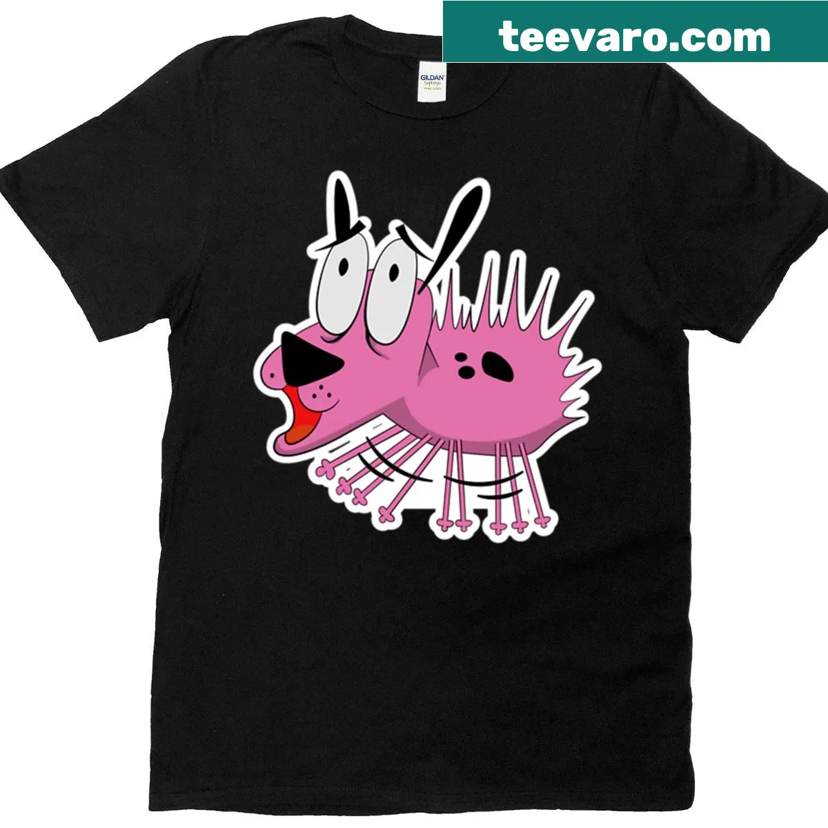 Courage the Cowardly Dog illustrated design — on a men's t-shirt