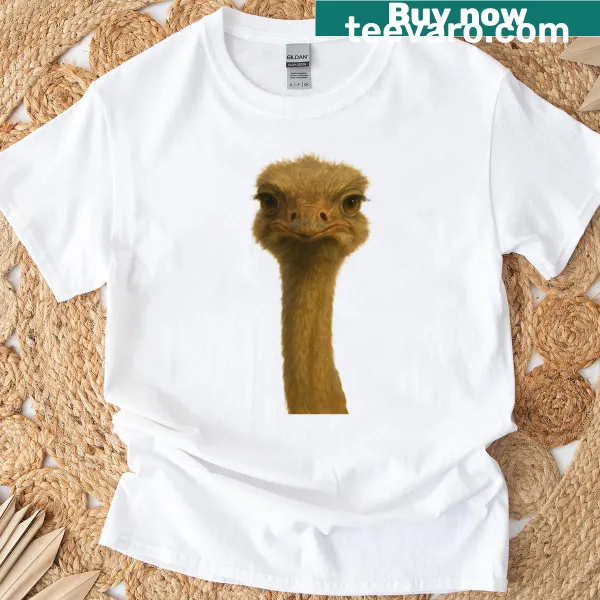 Playful T-shirt featuring a curious ostrich portrait