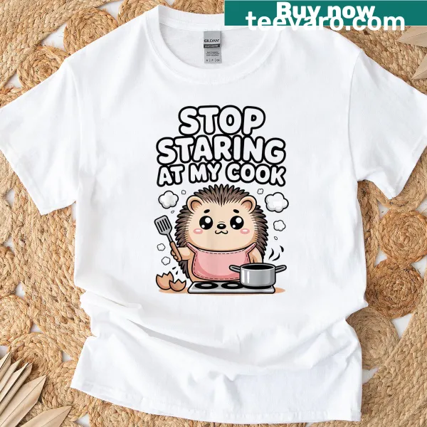 Kawaii hedgehog chef t-shirt with humorous phrase about cooking