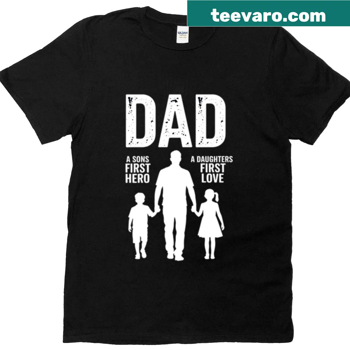 Sentimental T-shirt with the phrase 'Dad is a child's first hero' — on a men's t-shirt