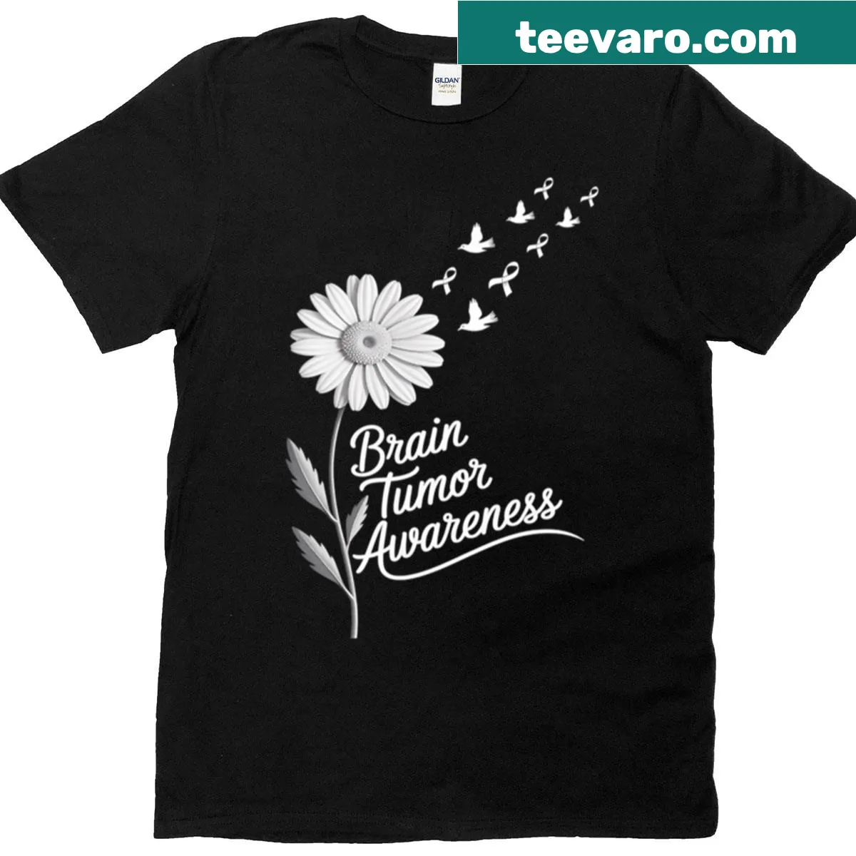 Daisy flower graphic for brain tumor awareness — on a men's t-shirt