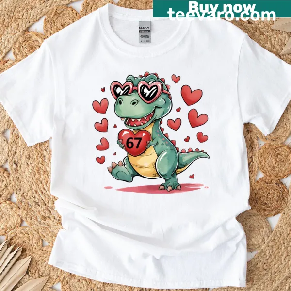 Funny Valentine's Day T-shirt with dinosaur graphic