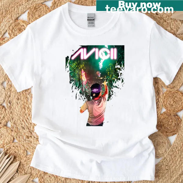 T-shirt featuring a tribute design for DJ Avicii