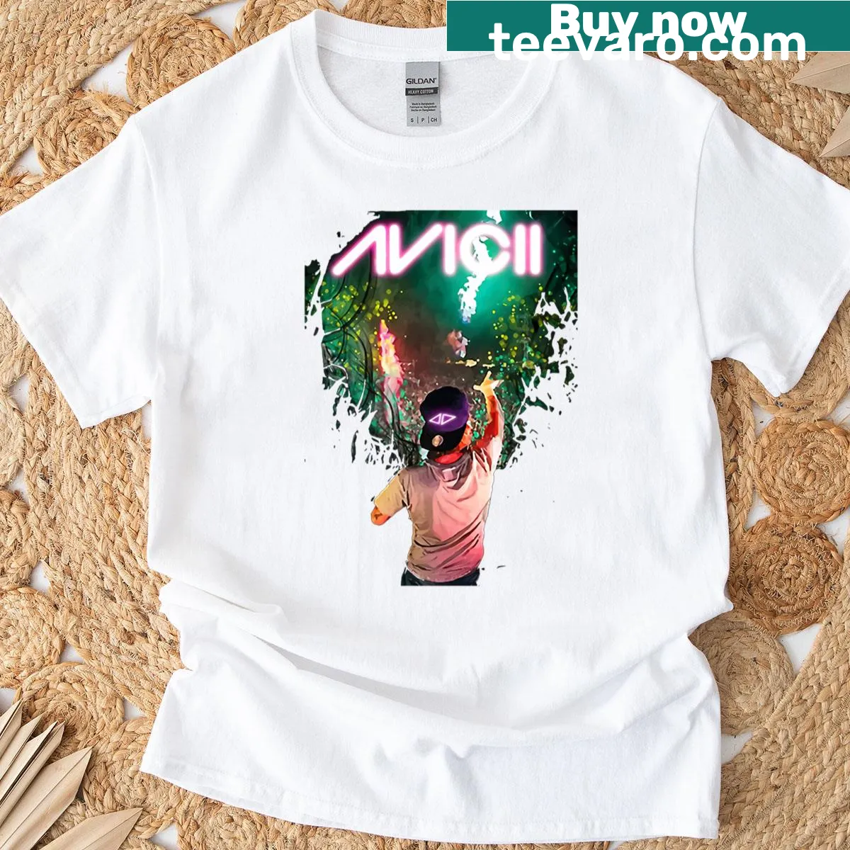 T-shirt featuring a tribute design for DJ Avicii — on a men's t-shirt