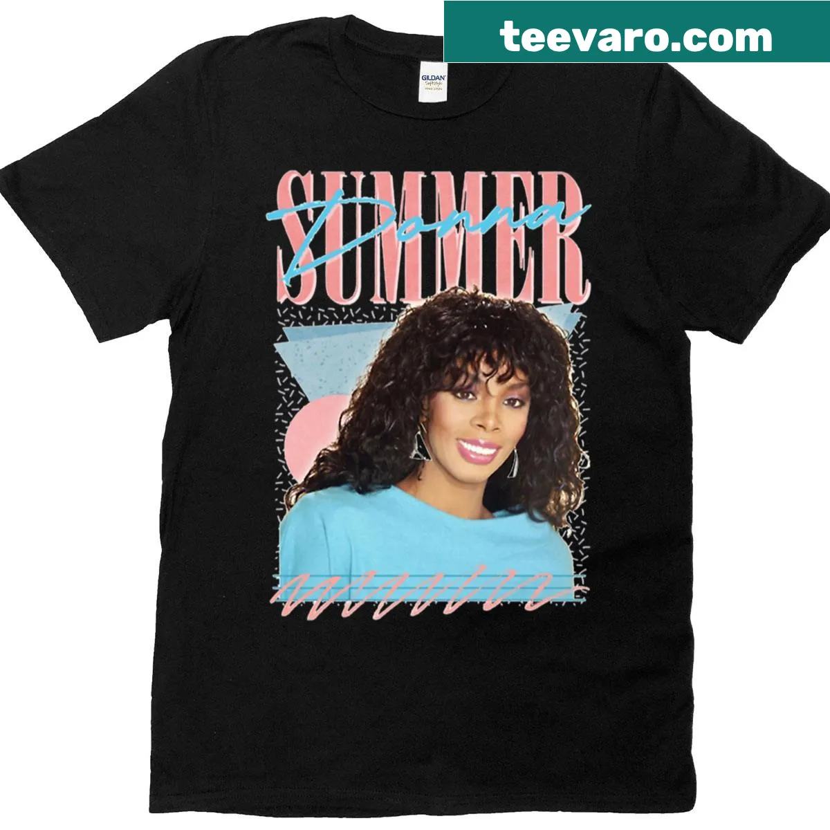 Fanart T-shirt featuring a dynamic illustration of Donna Summer. — on a men's t-shirt