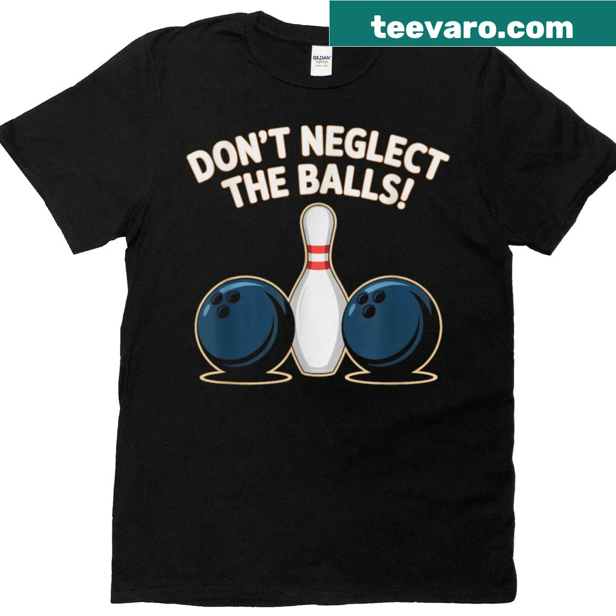 Funny bowling-themed t-shirt with a humorous slogan about bowling balls — on a men's t-shirt
