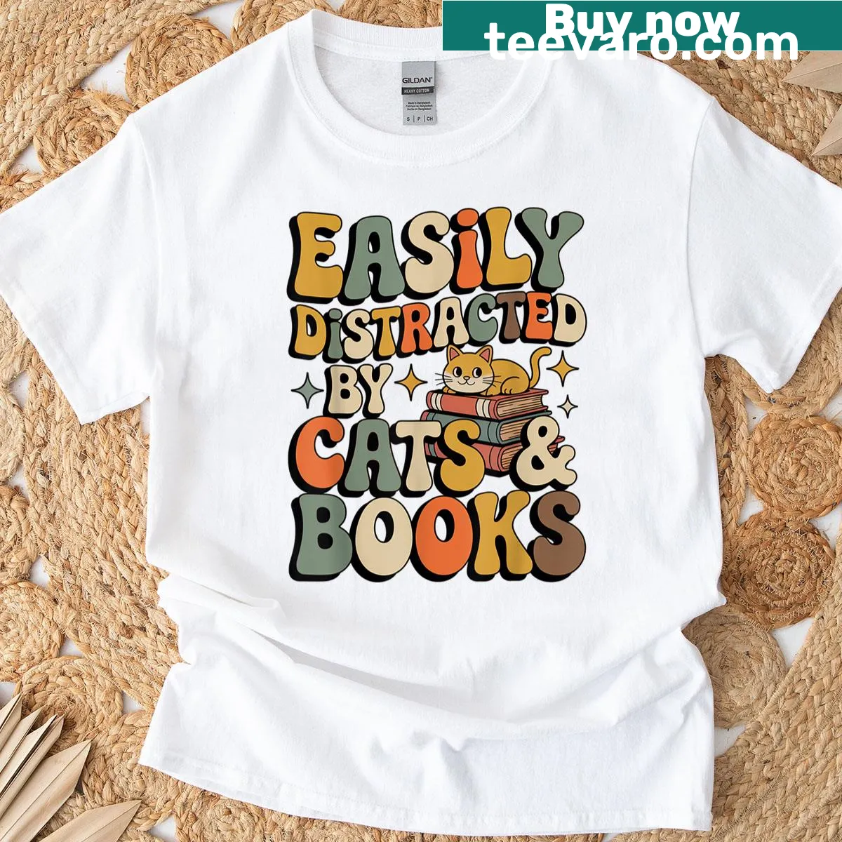 Funny t-shirt for librarians featuring cats and books — on a men's t-shirt