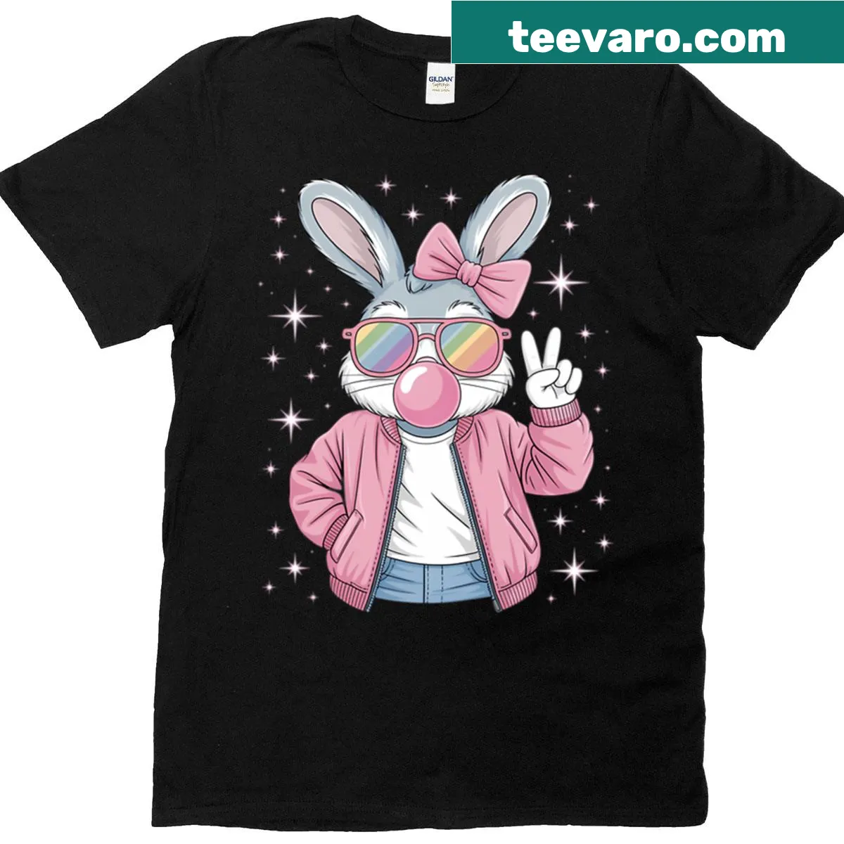 Cute Easter t-shirt with a bunny blowing a bubble — on a men's t-shirt