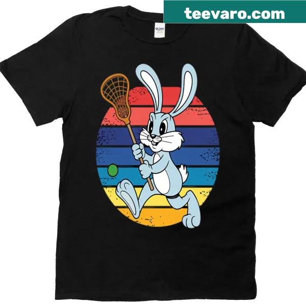 Easter Bunny playing lacrosse graphic t-shirt